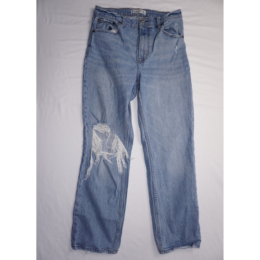 Abercrombie & Fitch 29/8XS Blue Distressed 90s Straight Ultra High Rise Jeans
